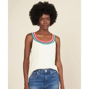 Kule The Reva Cream Robbed Knit Pullover Sweater Tank Rainbow Strap Stretch Sz S